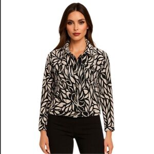NWT Elementz Leaf Print Black & White Button Blouse — Size MP